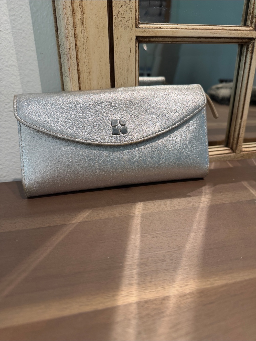 Kate Spade Metallic Silver Fold-Over Wallet Clutch
